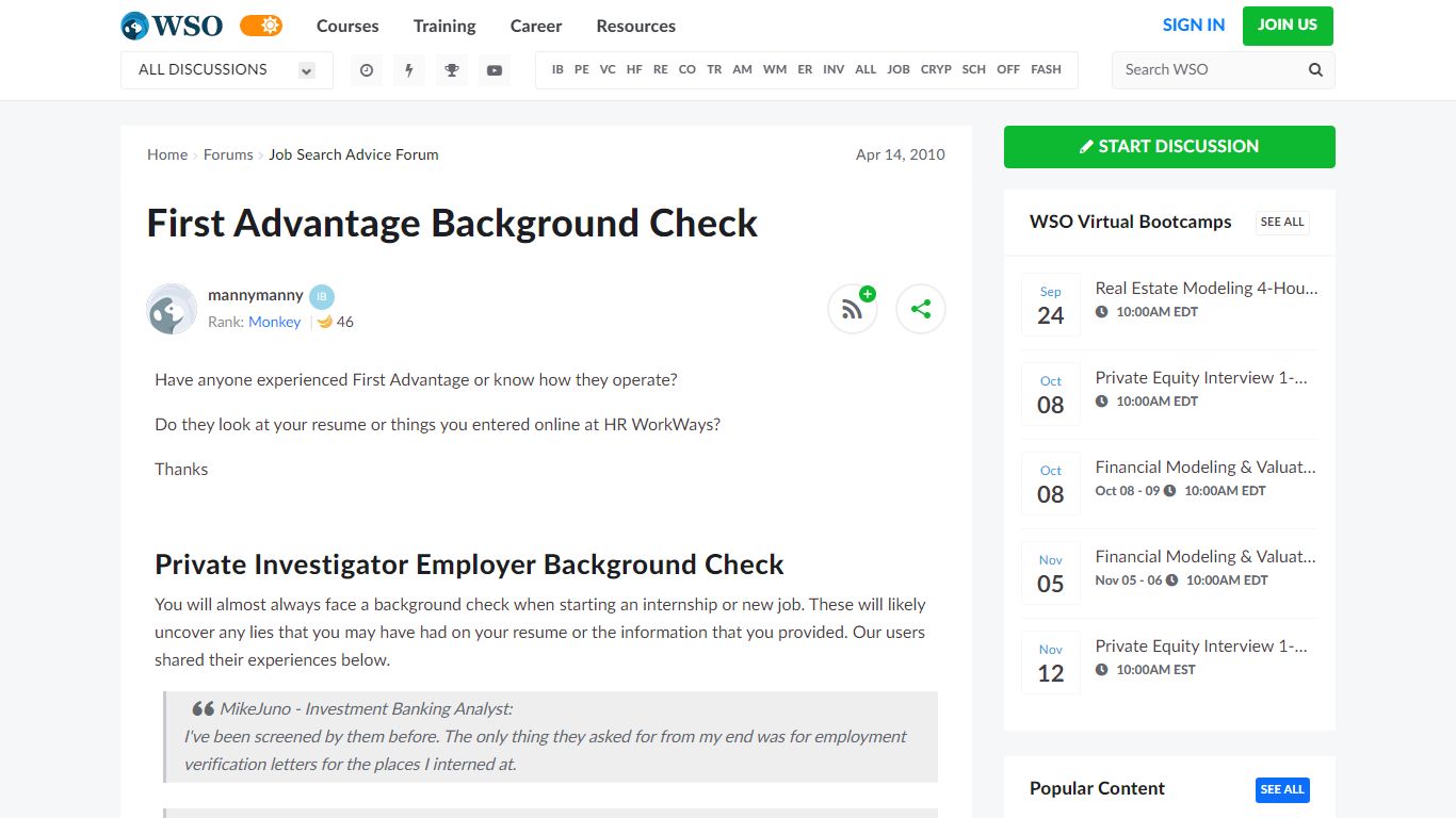 First Advantage Background Check | Wall Street Oasis